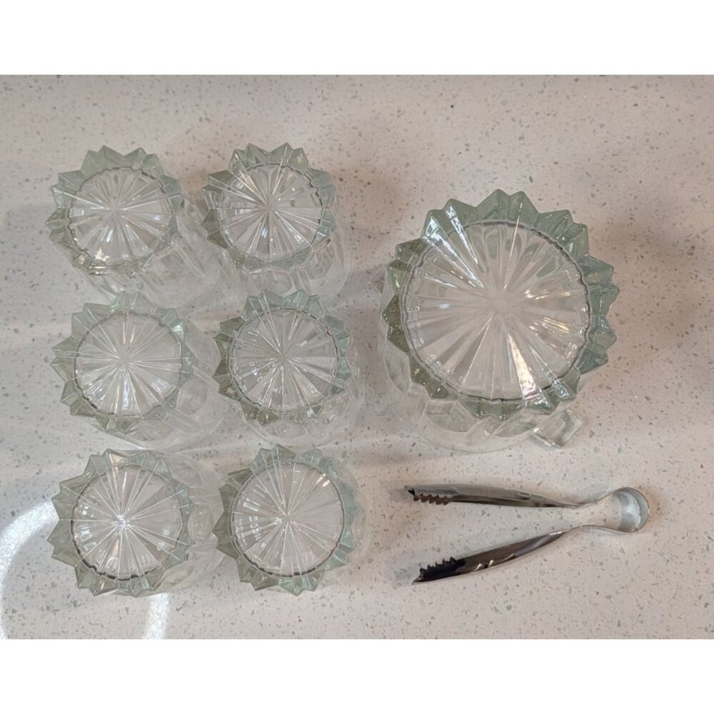Clear Glass Ice Bucket Set 6 Glasses Italy-Made Tongs - Picture 16 of 16
